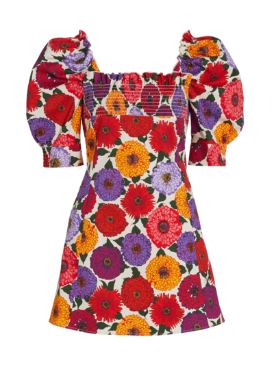 La Doublej Edition 29 Floral Puff-sleeve Minidress In Zinnie