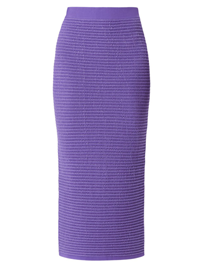 Herve Leger Metallic Ribbed-knit Recycled Viscose-blend Midi Skirt In Ultra Violet