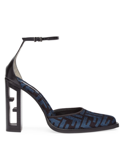 Fendi Jacquard Ff Ankle-strap Pumps In Blue