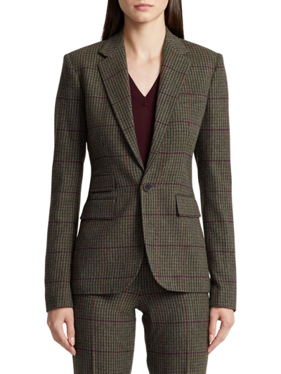 Ralph Lauren Parker Check Tweed Wool-cashmere Jacket In Olive Brown