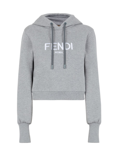 Fendi Jersey Logo Pullover Hoodie In Grey