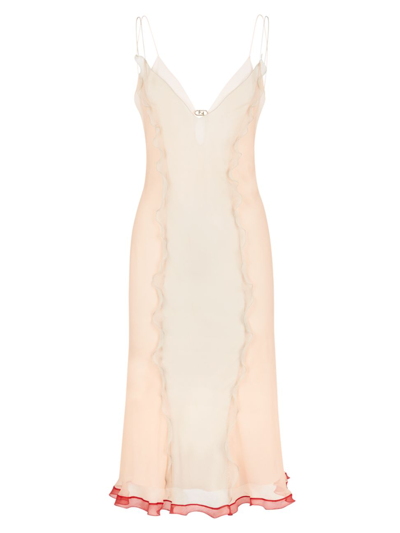 Fendi Ruffle Layered Chiffon Creponne Slip Dress In Babe Dizzie