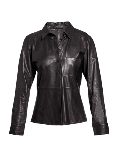 As By Df La Nuit Recycled Leather Blend Button-up Blouse In Black