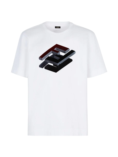 Fendi 3d Logo-embroidered Short-sleeved Cotton-jersey T-shirt In White