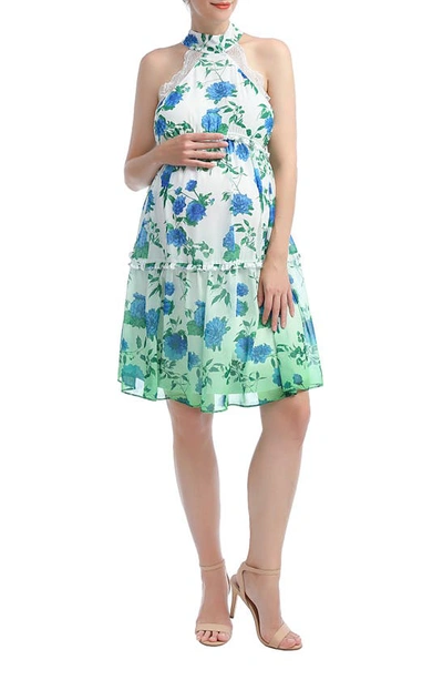 Kimi And Kai Norah Floral A-line Halter Maternity Dress In Green