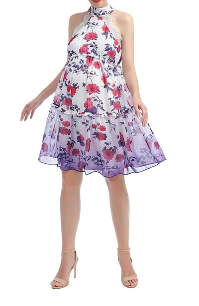 Kimi And Kai Norah Floral A-line Halter Maternity Dress In Purple