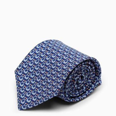 Ferragamo Blue/light Blue Silk Tie With Gancini Print
