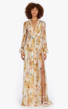 Costarellos Gianna Floral-print Ruched Pleated Georgette Gown