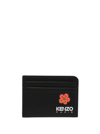 KENZO BLACK LEATHER CARD HOLDER WITH LOGO KENZO WOMAN