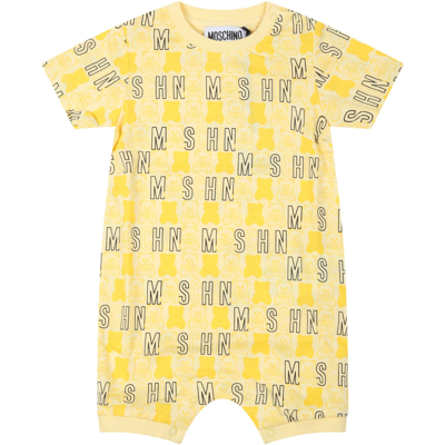 Moschino Yellow Romper For Baby Kids With Logos