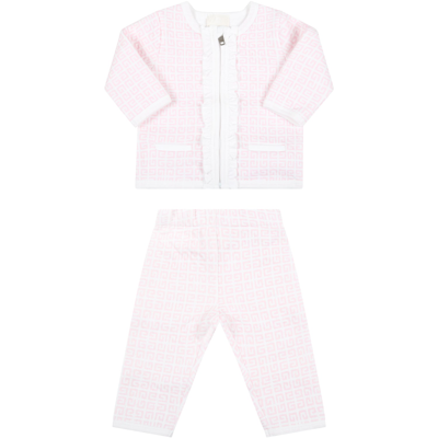 Givenchy White Set For Baby Girl With Logos In Pink