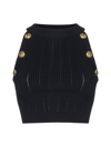 Balmain Embellished Ribbed-knit Halterneck Top In Noir
