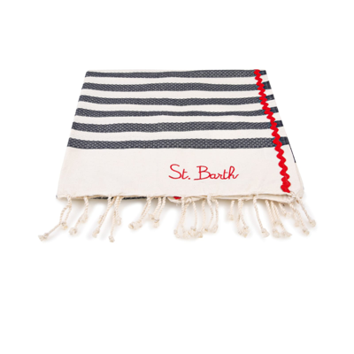 Mc2 Saint Barth Fouta With Red Wave Trim And Stripes In Blue