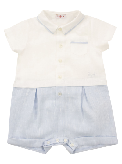 Il Gufo Babies' Linen Rompers In White/sky