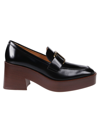 Tod's Square-toe Leather Loafers In Nero