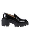 Stuart Weitzman Chunky Heel Patent Leather Loafers Platform In Blk Black