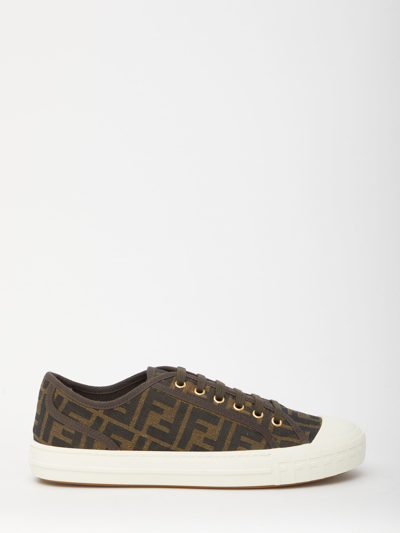 Fendi Men Brown Sneaker With All-over Ff Motif In Fabric Man In Black