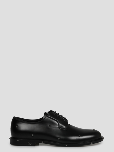 Valentino Garavani Aristopunk Leather Derby Lace-up Shoes In Black