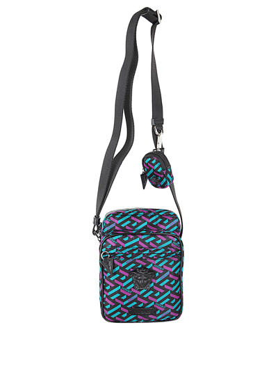 Versace Nylon Crossbody Bag In P Teal Plum Black Palladium