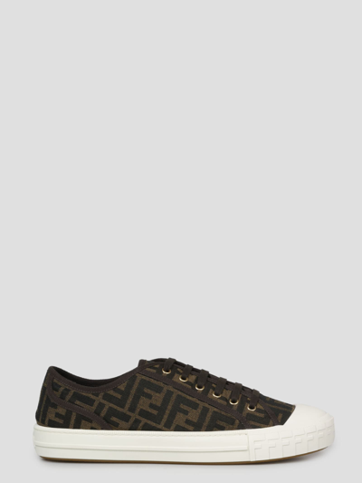 Fendi Men Brown Sneaker With All-over Ff Motif In Fabric Man In Black