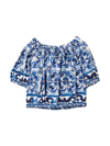 Dolce & Gabbana Majolica Print Cotton Poplin Crop Top In Blu