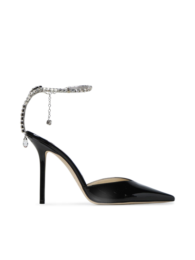 Jimmy Choo Saeda 85 Crystal-embellished Patent-leather Courts In Black