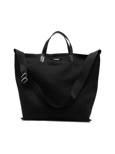 Jil Sander Tape Brand-print Cotton-blend Shoulder Bag In Black