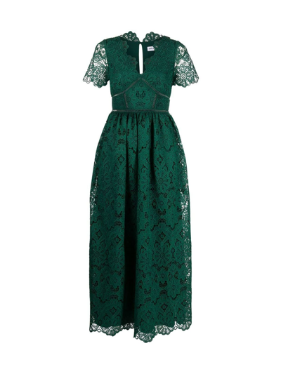 green emerald velvet dress RENT Self Portrait Deep Green Chiffon Midi Dress (RRP 330)