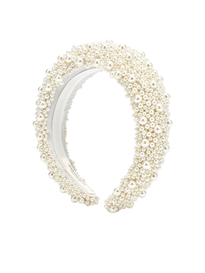 Jennifer Behr Marjeta Faux Pearl-embellished Satin Headband In White