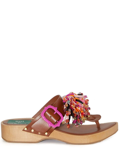 Pucci Birgitt Pom Pom Leather Sandals In Brown