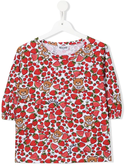 Moschino Kids' Strawberry-print T-shirt In Red