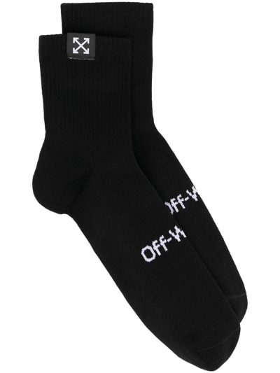 Off-white Logo-intarsia Knit Socks In Black