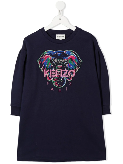 Kenzo Kids' Girls Blue Elephant Sweatshirt Dress