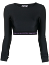 Versace Jeans Couture Long-sleeve Logo Band Crop Top In Black