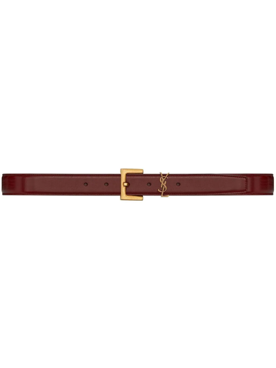 Saint Laurent Laque Ysl Monogram Leather Belt In Brown