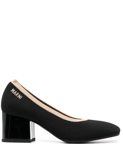 Marni Striped Logo-print Pumps In Black