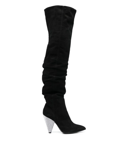 Philipp Plein Ruched 120mm Knee-high Boots In Black