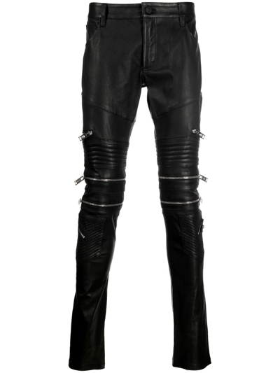 Philipp Plein Zippered Leather Biker Trousers In Black
