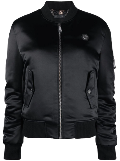 Philipp Plein Embroidered Bomber Jacket In Black