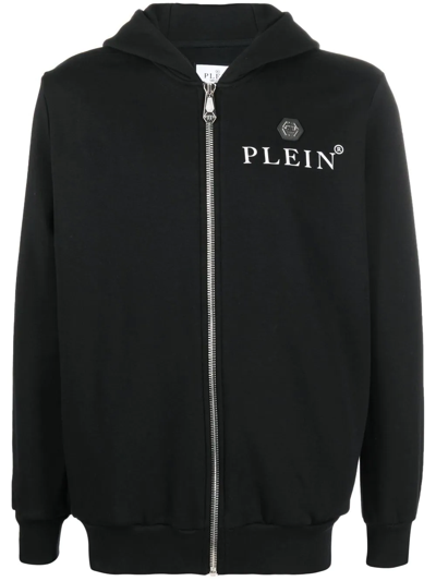 PHILIPP PLEIN LOGO-PRINT ZIP-UP HOODIE