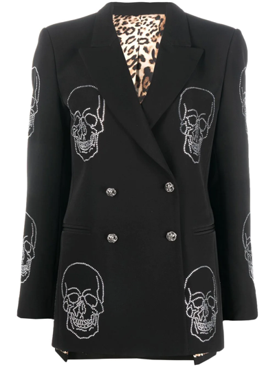 Philipp Plein Skull-embellished Single-breasted Coat In Schwarz