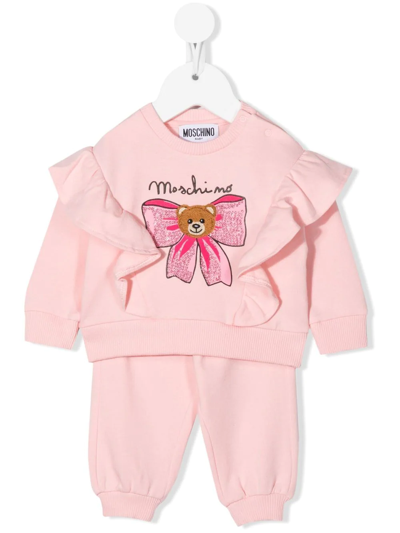 Moschino Babies' Ruffled Teddy-bow Tracksuit In Pink