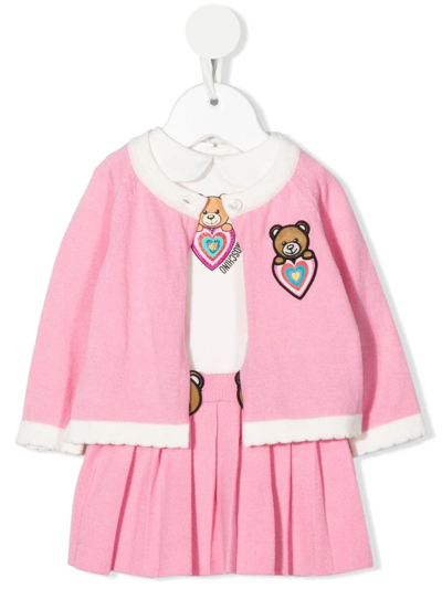 Moschino Babies' Pleated-knit Teddy Skirt In Pink