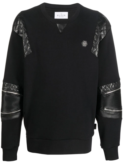 Philipp Plein Diamond-quilt Panelled Sweatshirt In Black