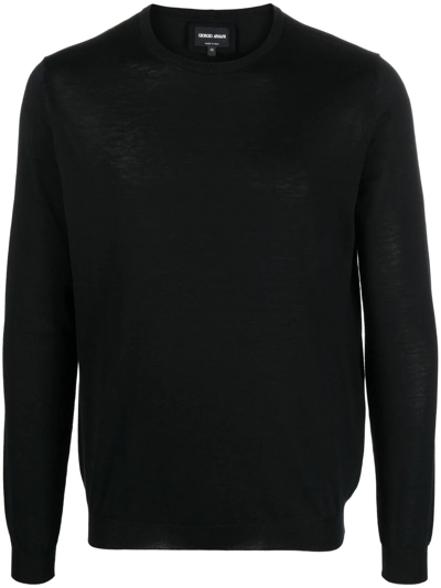 Giorgio Armani Ribbed-knit Crew Neck Sweater In Black