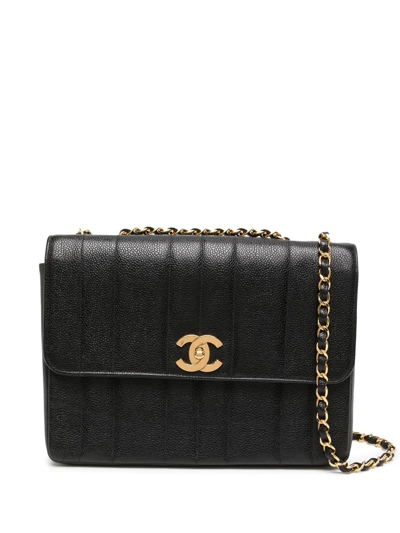 Pre-owned Chanel 1995 Medium Mademoiselle Classic Flap Shoulder Bag In Black