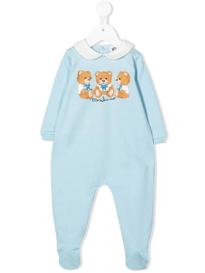 Moschino Babies' Logo-print Cotton Bodysuit In Light Blue