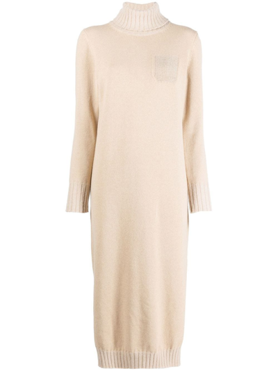 Peserico Roll-neck Knitted Jumper Dress In Neutrals