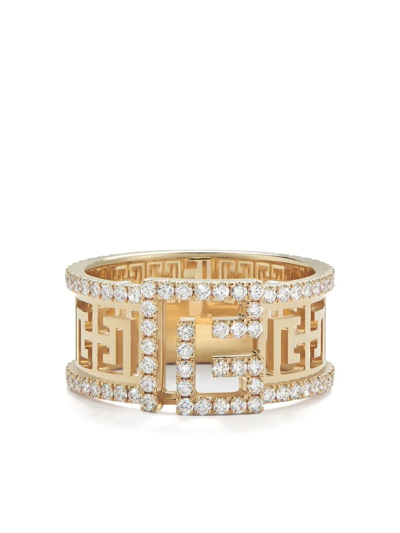 Balmain 18kt Yellow Gold Labyrinth Frieze Pave Diamond Ring | ModeSens