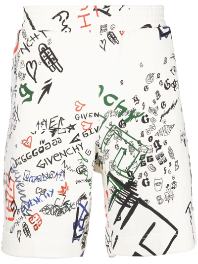Givenchy Graphic Logo-print Track Shorts In White